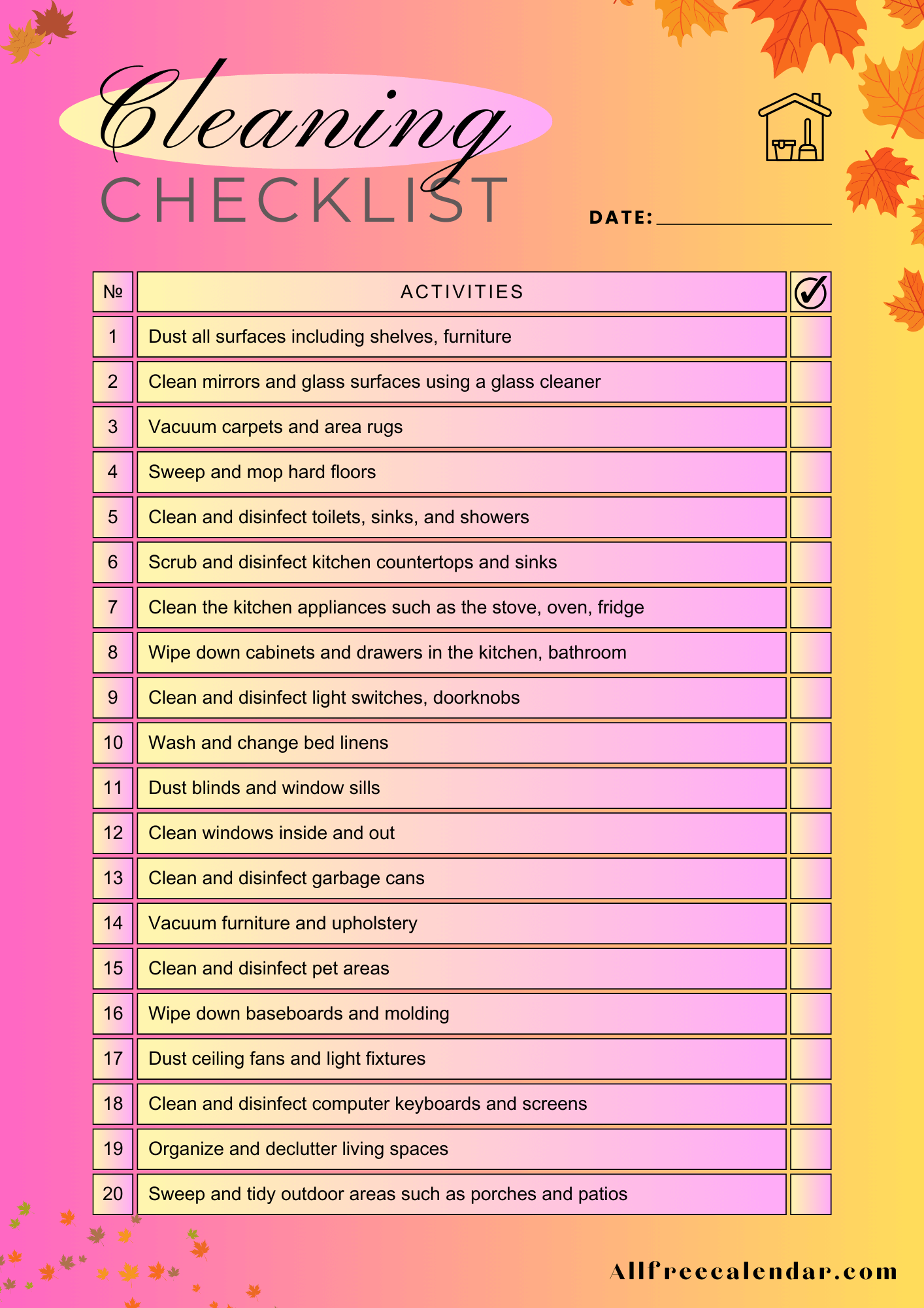 Autumn Professional Cleaning Checklist