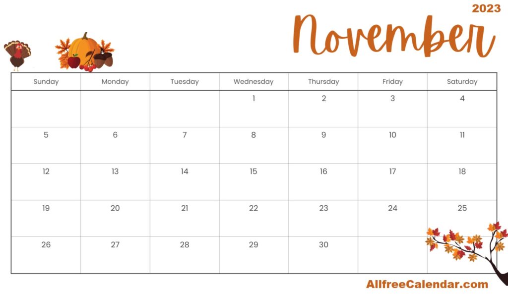 Orange November 2023 Calendar