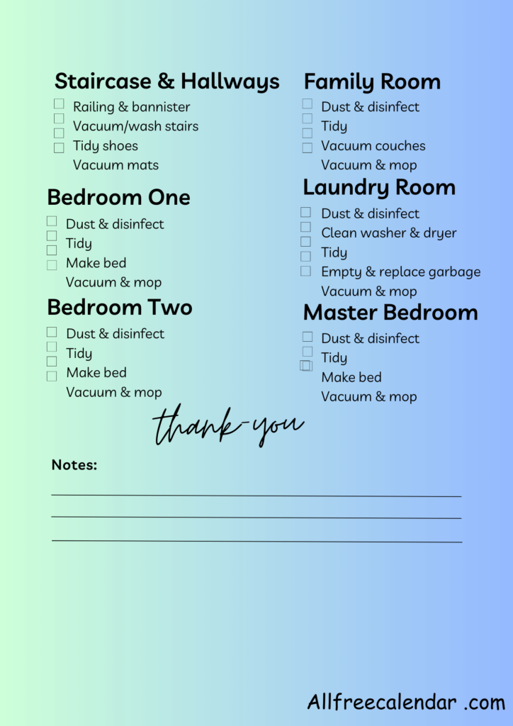 Professional House Cleaning Checklist