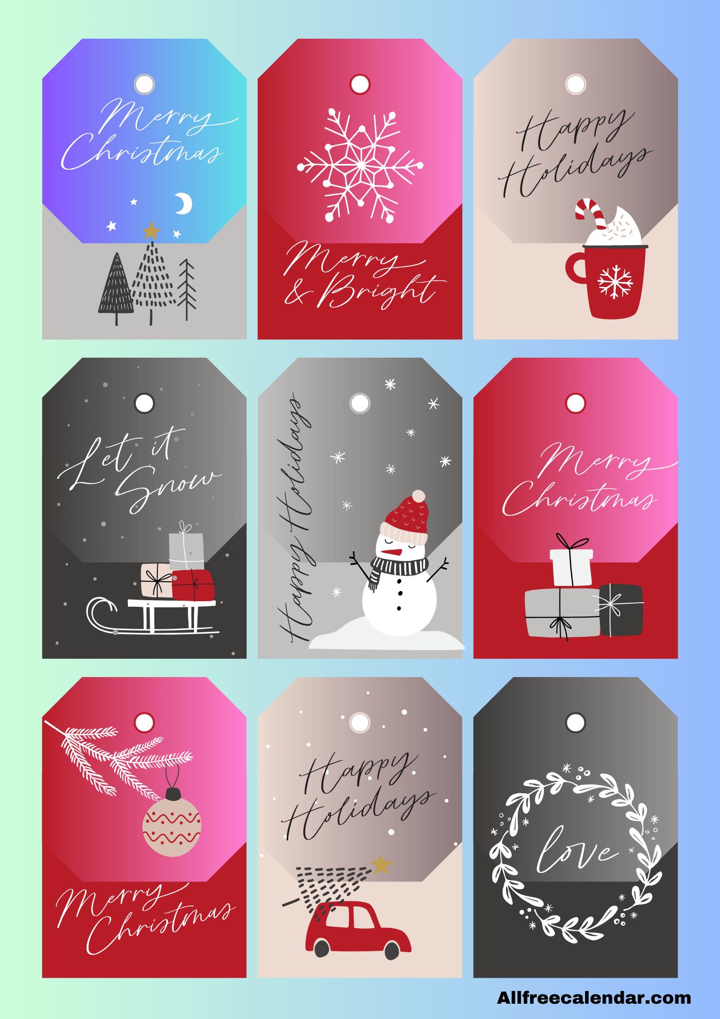 Red Gray Blue Christmas Gift Tags
