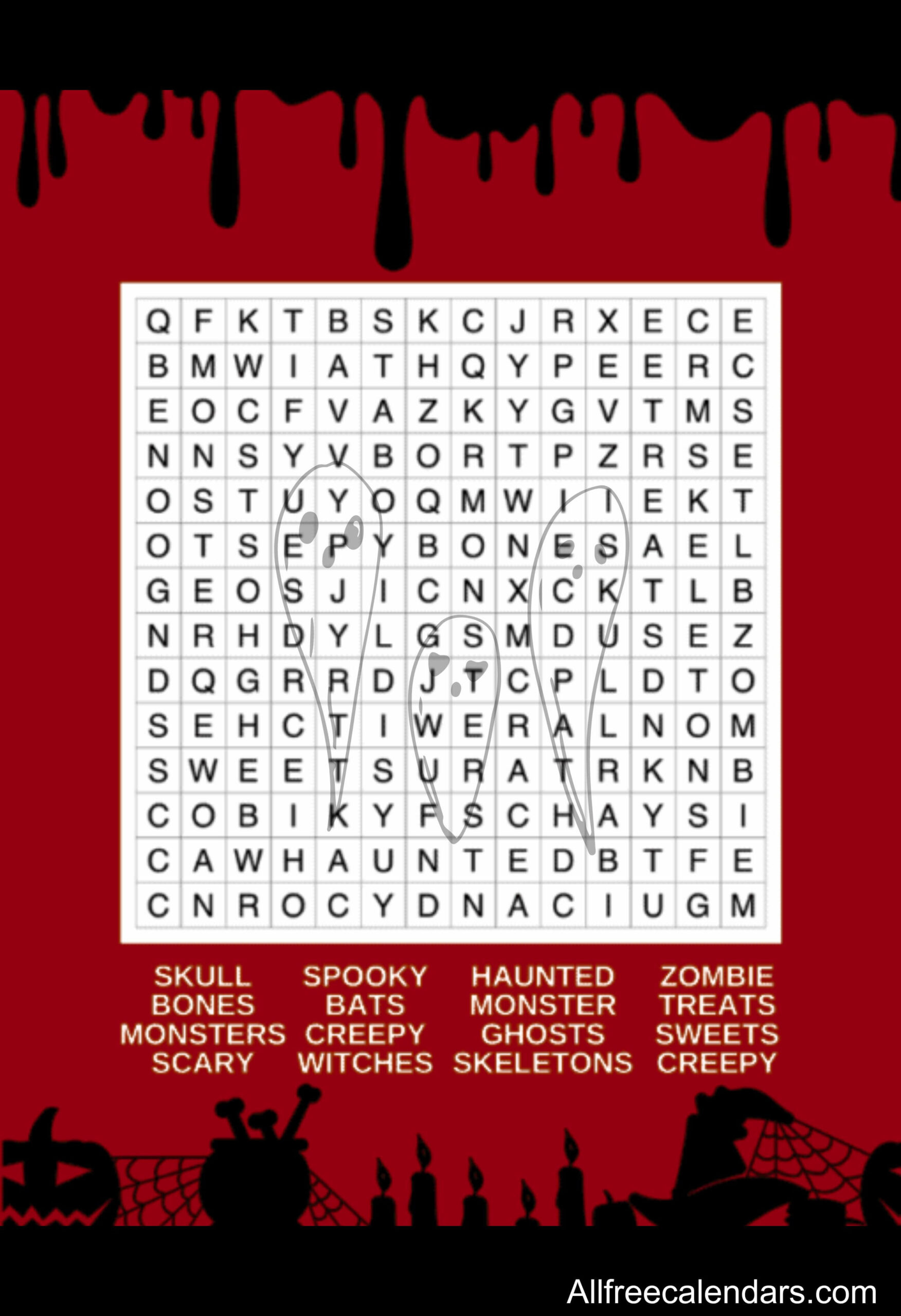 Red Halloween Word Search Printable