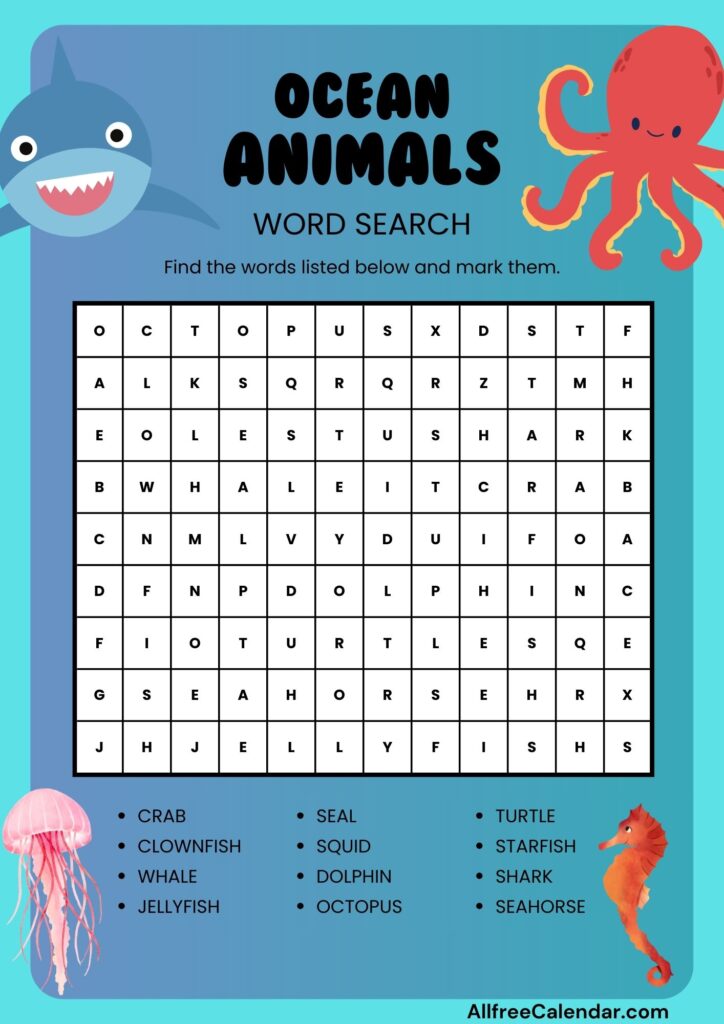 ocean Animal Word Search