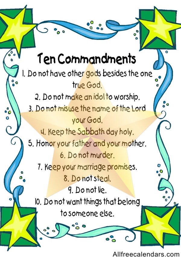 Free Printable 10 Commandments For Kids