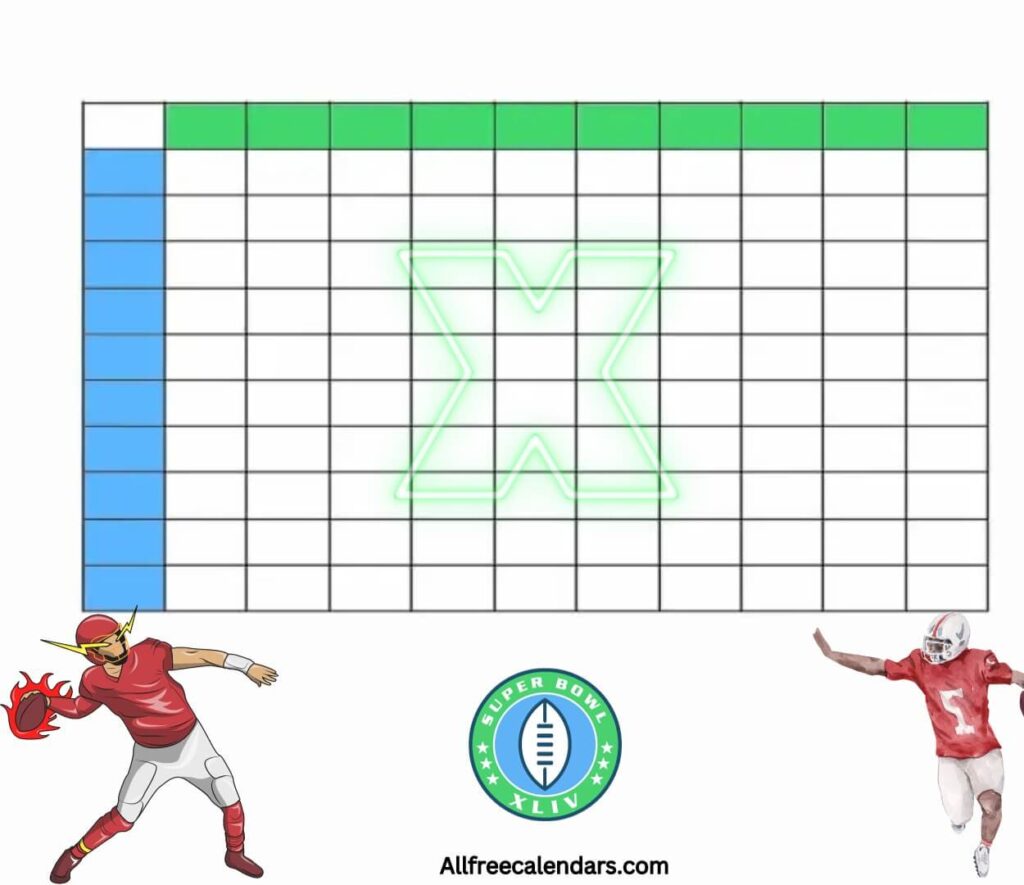 Free printable Football squares PDF with numbers
