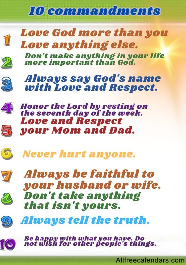 Printable 10 Commandments For Kids Free