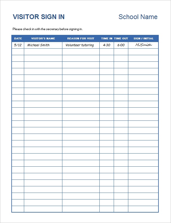2024 visitor sign in sheet template