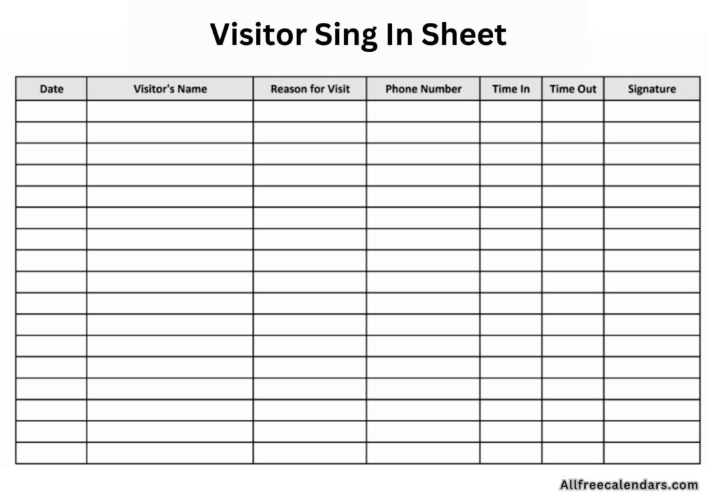 Free Printable Visitor Sign In Sheet