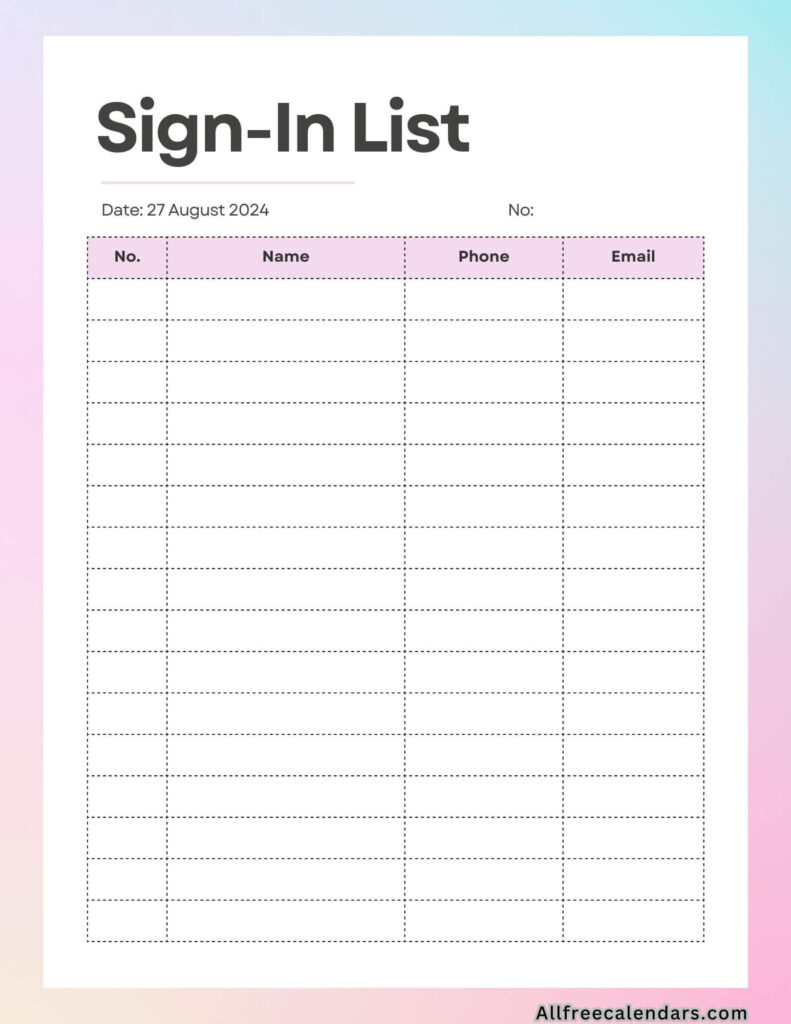 Free Visitor Sign In Sheet Template