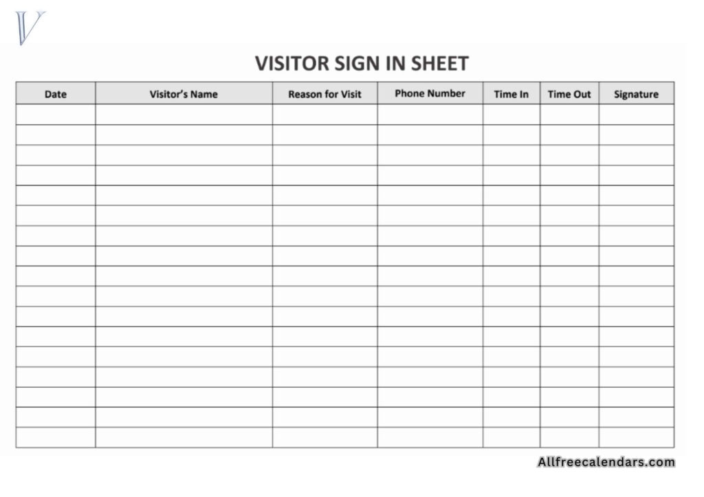 Printable Visitor Sign In Sheet Free