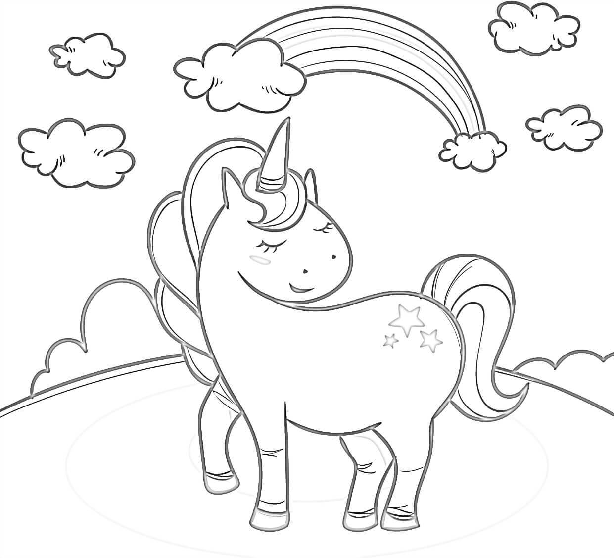 Unicorn With Rainbow Coloring Page