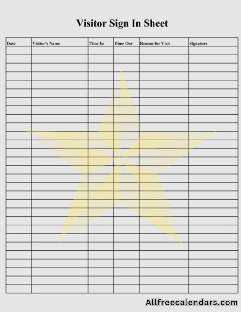 Visitor Sign In Sheet Template Free