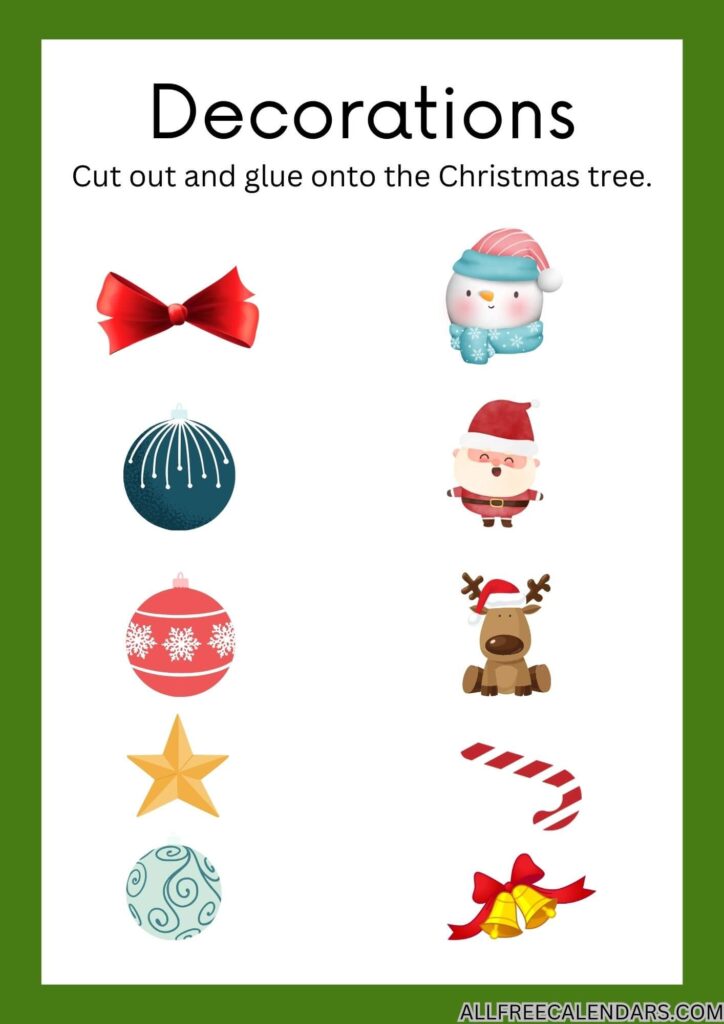 christmas tree decorations worksheets pdf