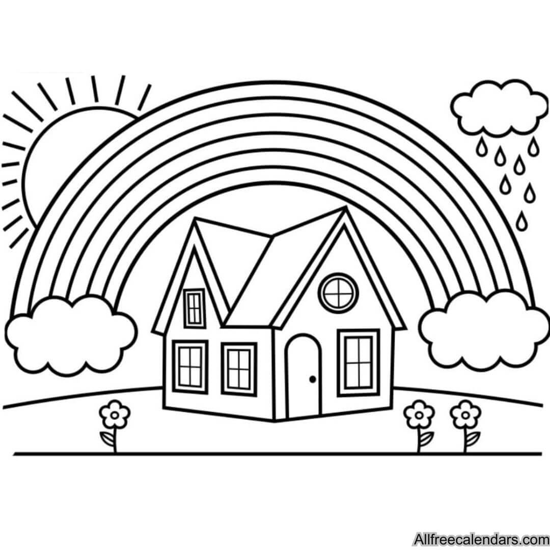 house with rainbow coloring page