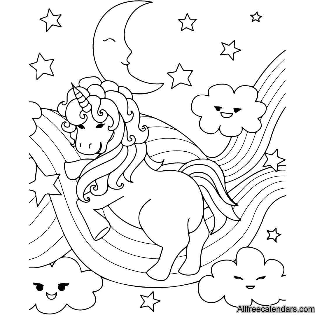 unicorn and rainbow coloring page