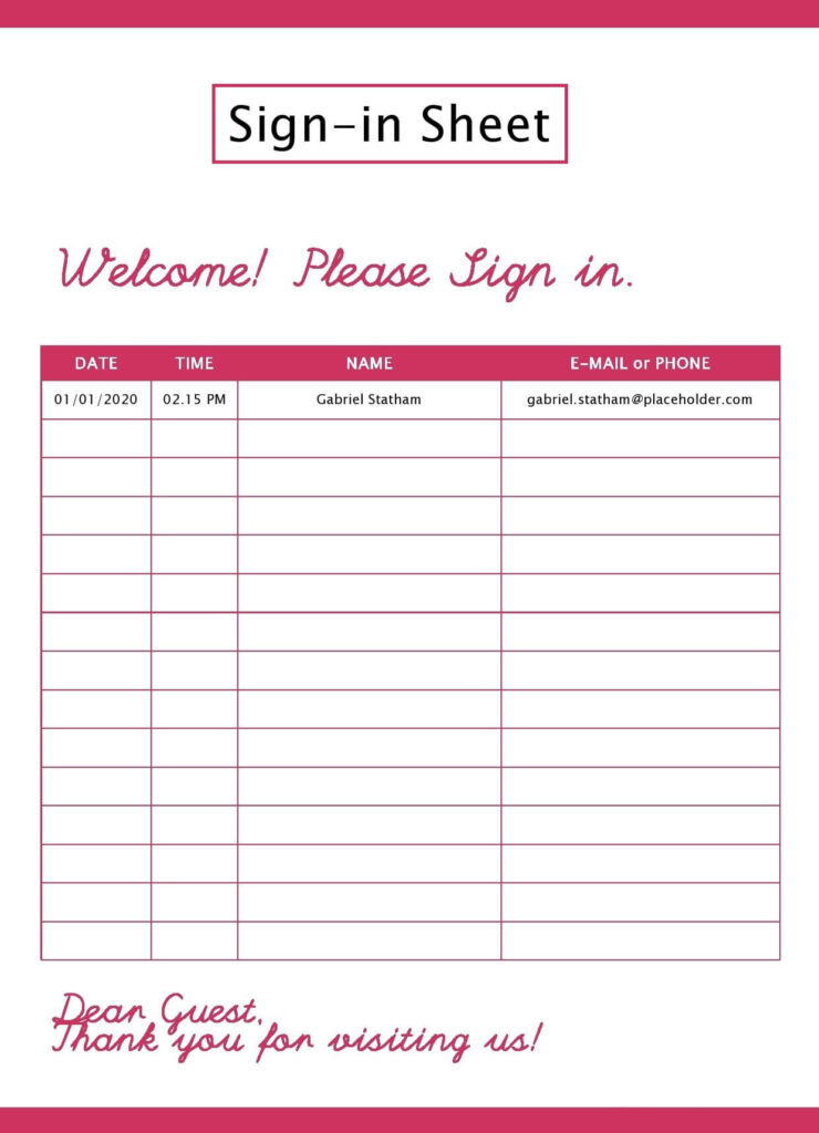 visitor sign in sheet 2024 Printable Free