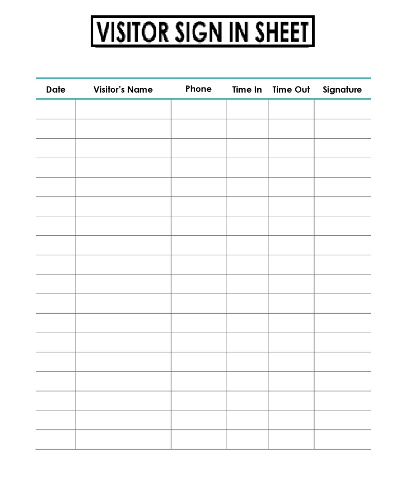 visitor sign in sheet Free Printable