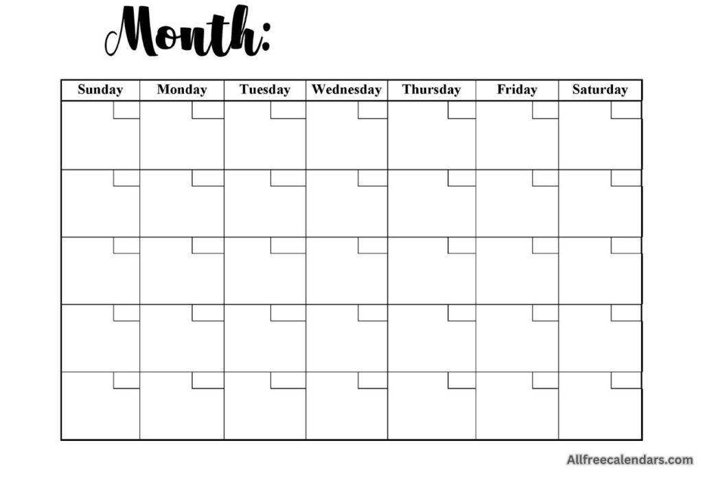 Free Blank Monthly Calendar Template