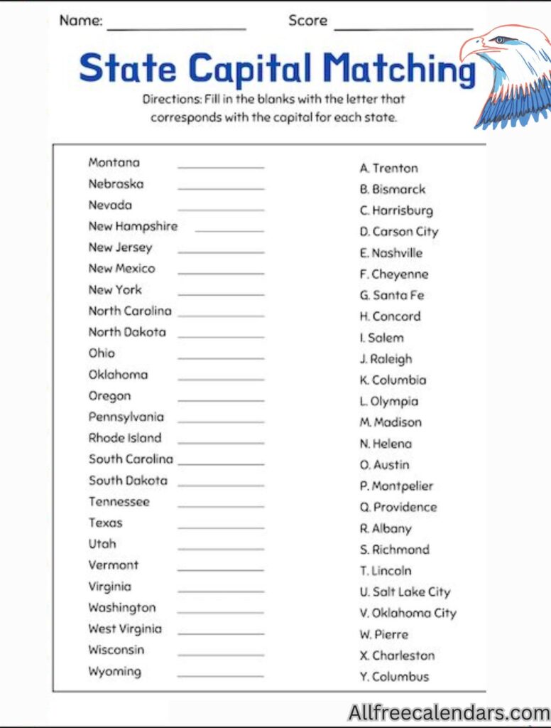 Free States and Capitals Worksheet For Download