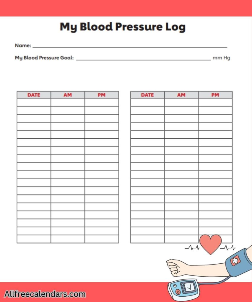 Printable Blood Pressure Log Sheet PDF