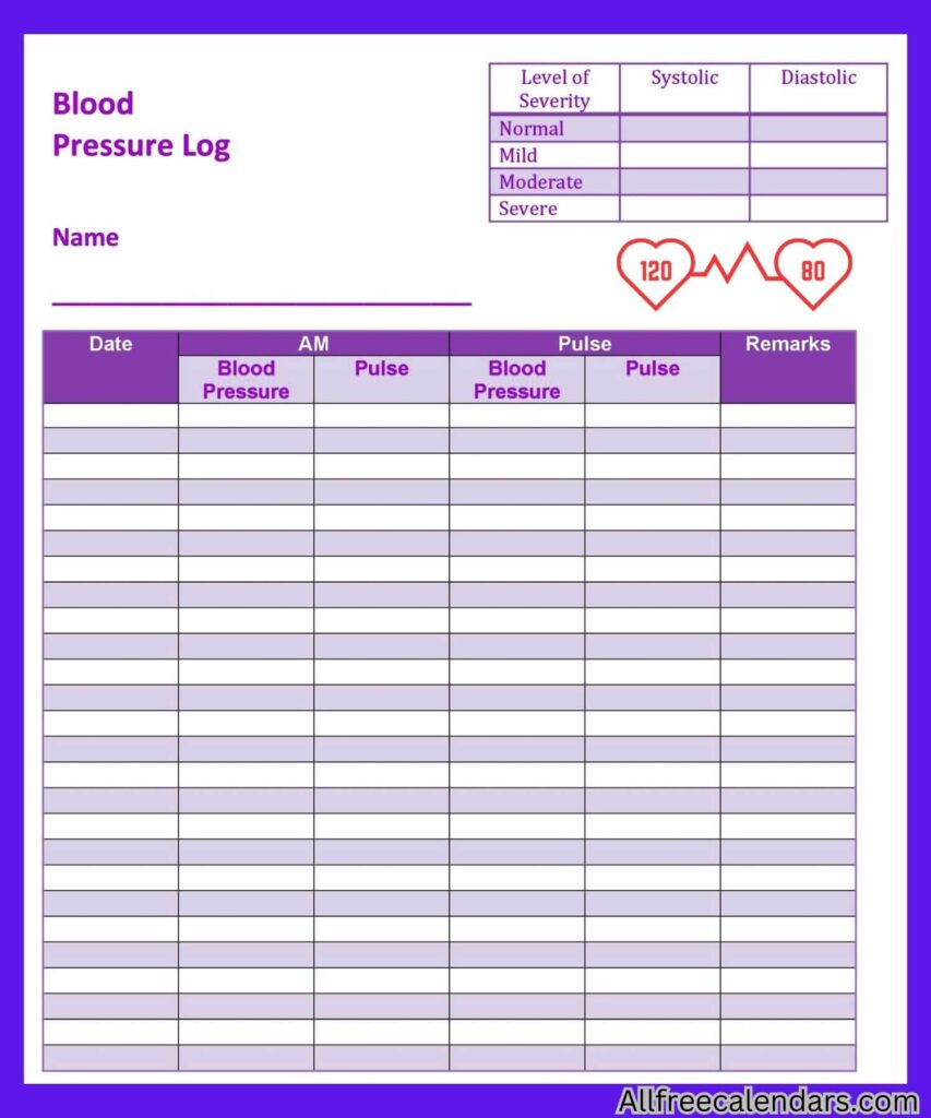 free printable blood pressure log sheet pdf