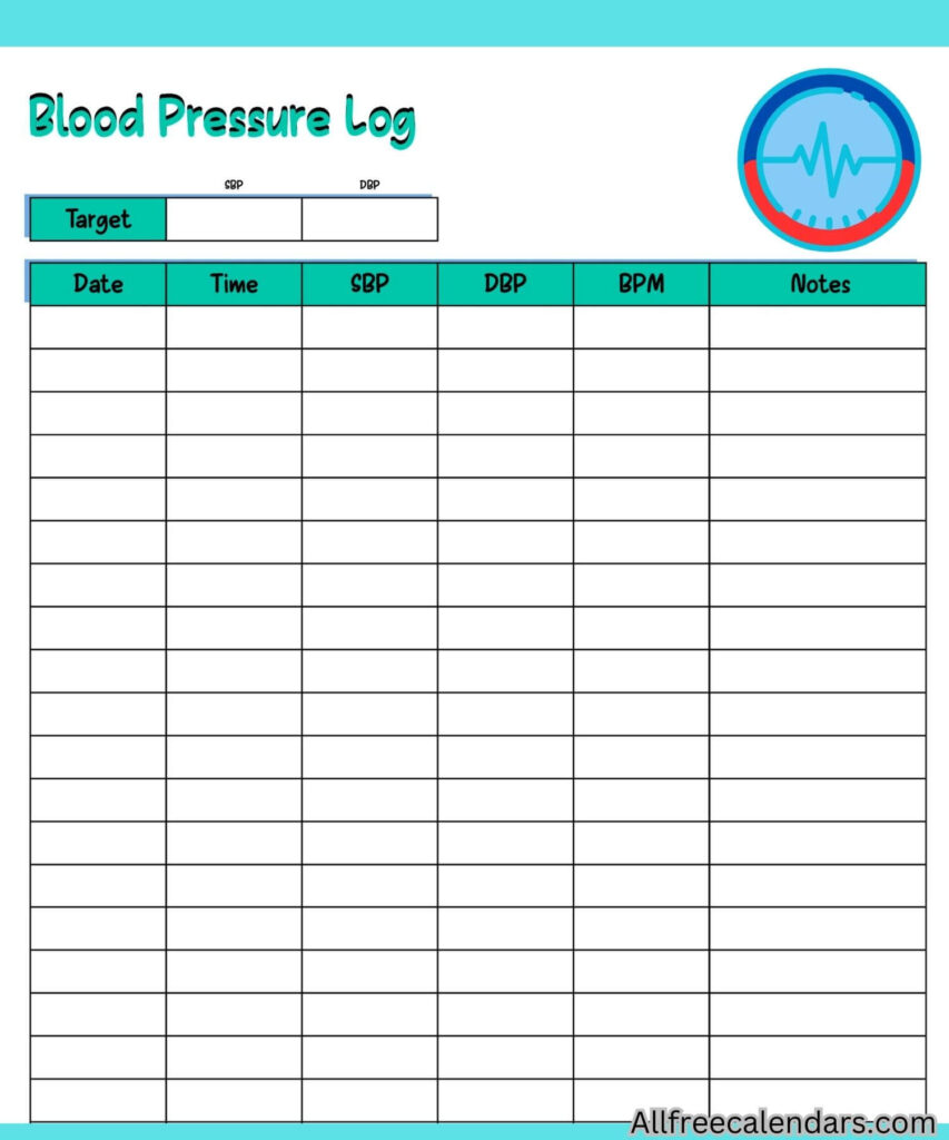monitoring daily free printable blood pressure log sheets