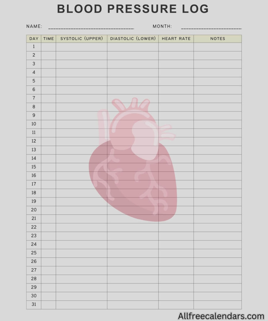 sheet free printable simple blood pressure log