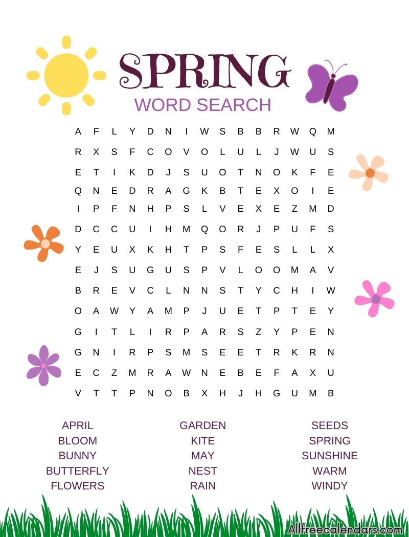 spring word search for adults