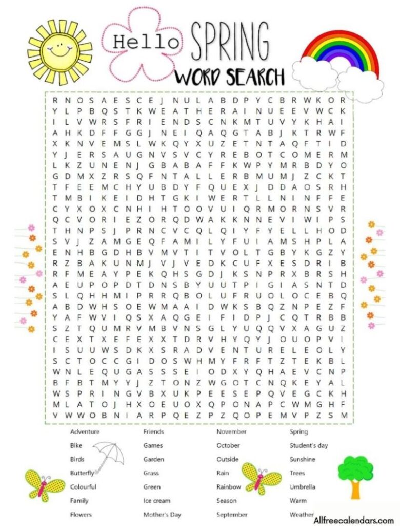 spring word search free printable