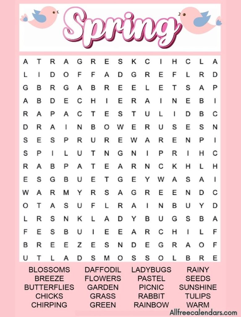 spring word search middle school