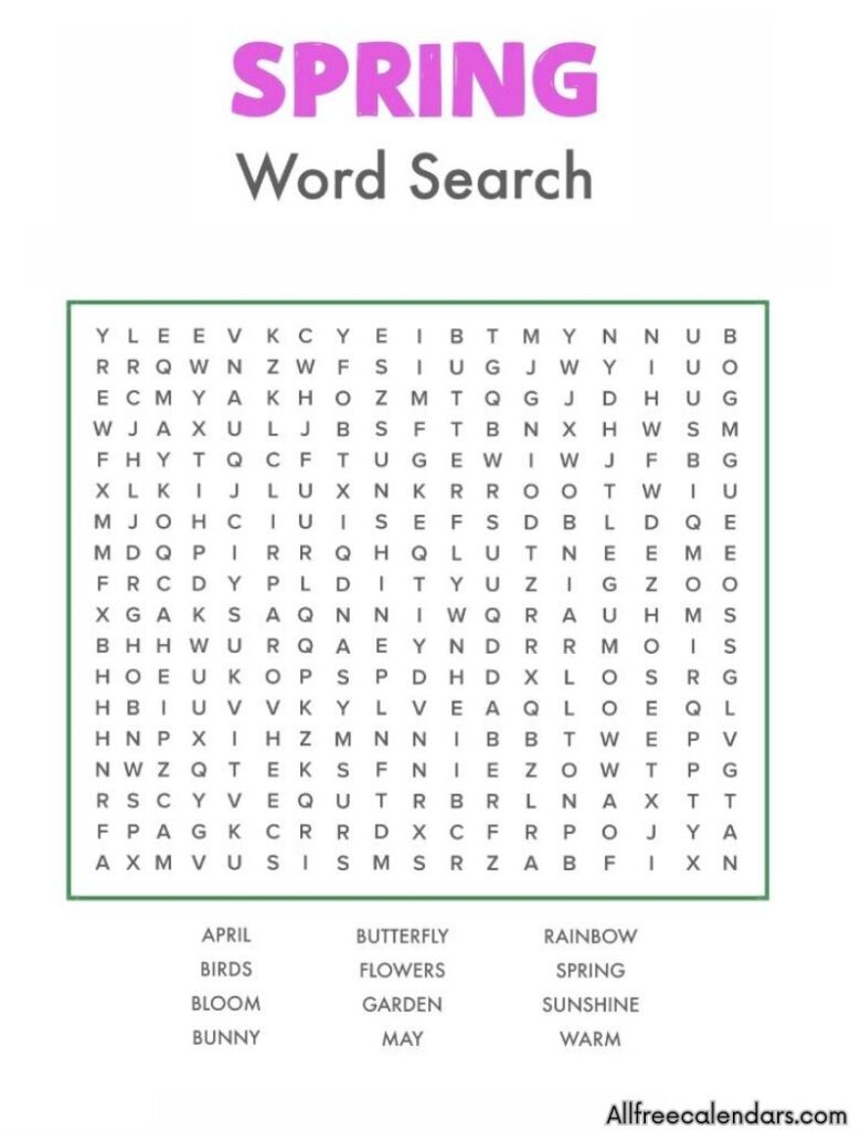 spring word search pdf