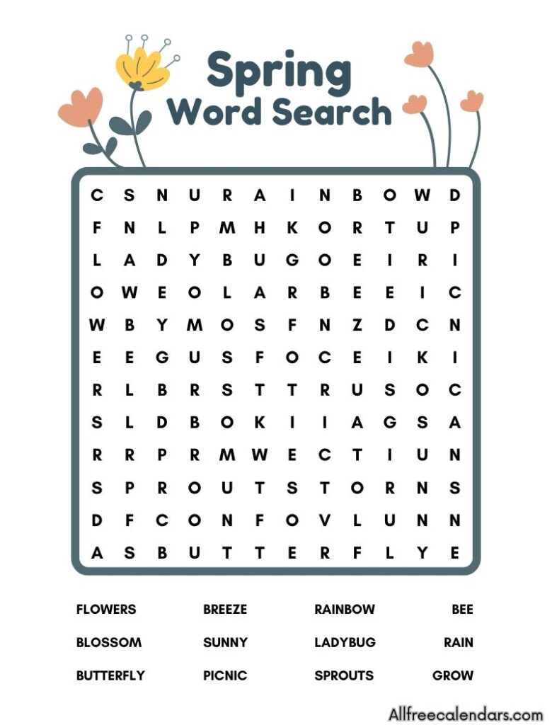 spring word search puzzle