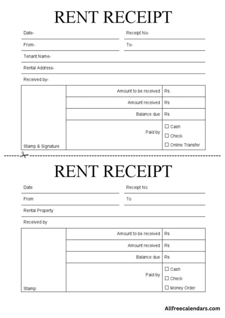 free fillable templates for rent receipts
