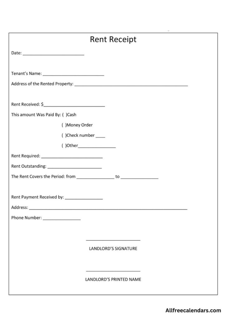 free printable rent receipts forms