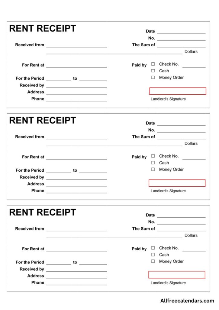 free rent receipts