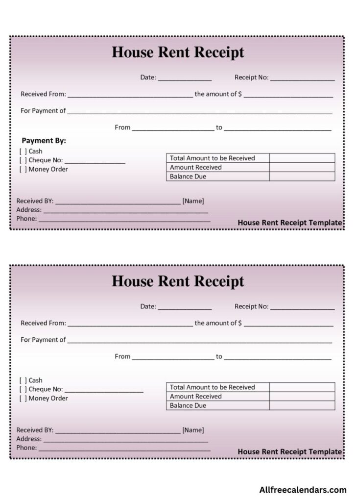 rent receipts templates free